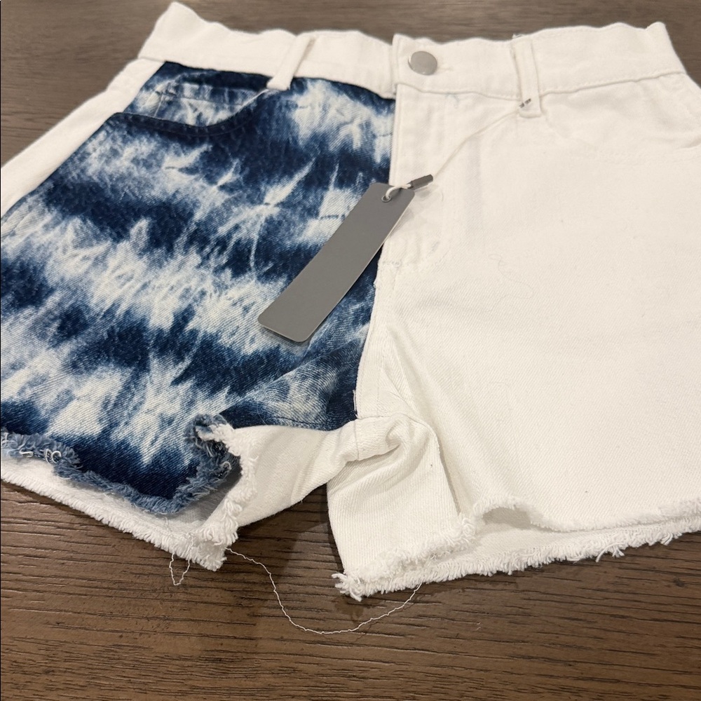 Tractr Blue and White Tie-Dye Jean Shorts